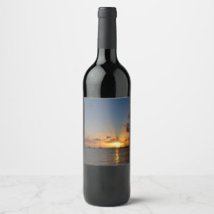 Sunset with Sailboats Tropical Landscape Photo Wine Label