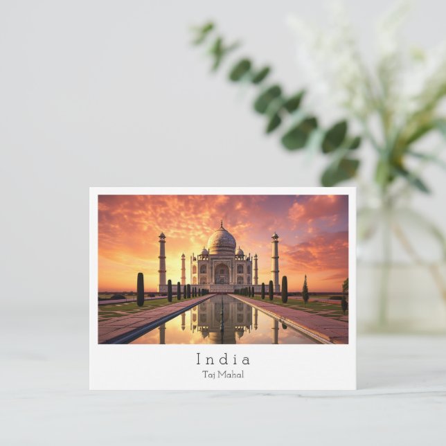 Sunset with Taj Mahal Agra, India Postcard (Standing Front)