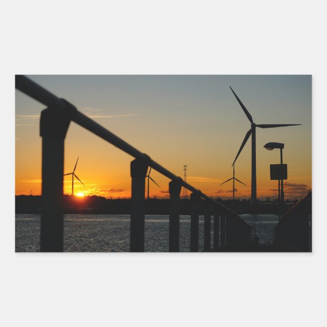 Sunset with windmill, relaxing. rectangular sticker (Front)
