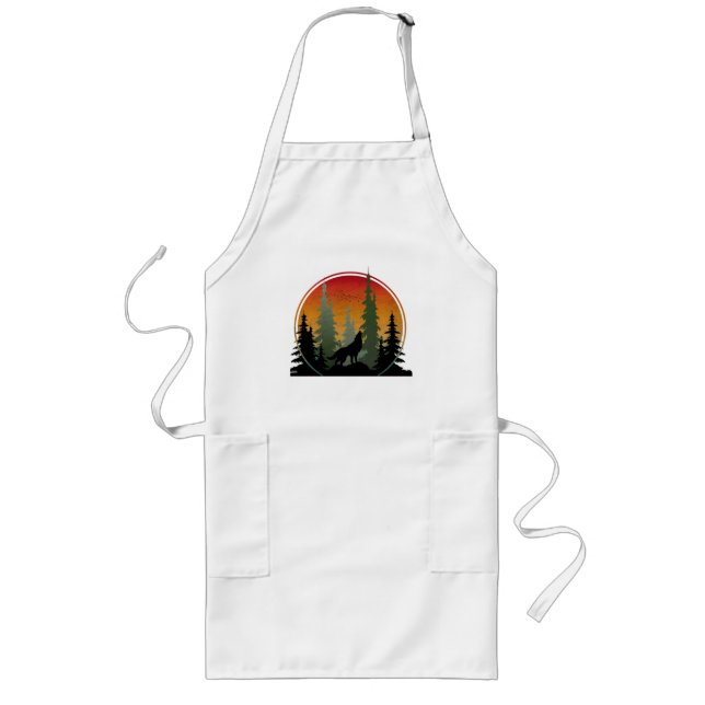 Sunset Wolf Nature Scenery Long Apron (Front)