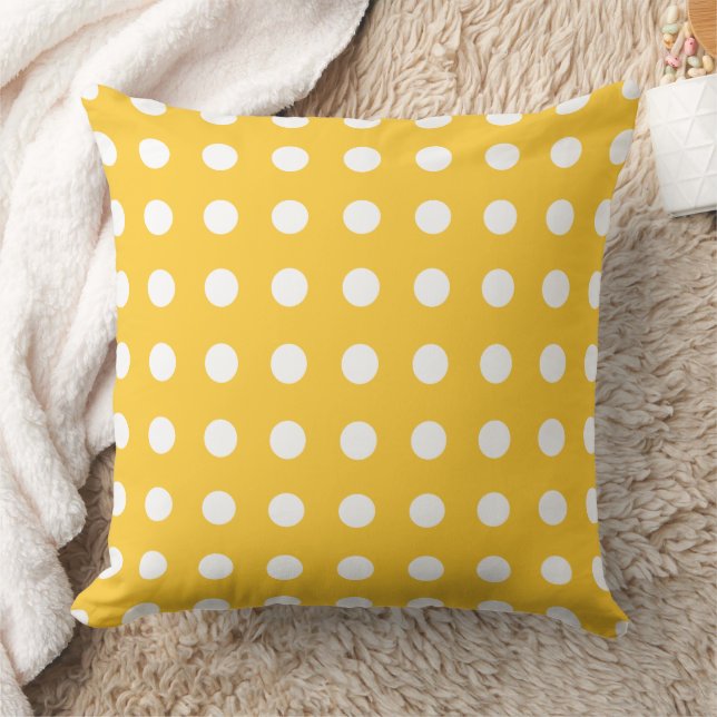 Sunset Yellow and White Polka Dot Reversible Cushion (Blanket)