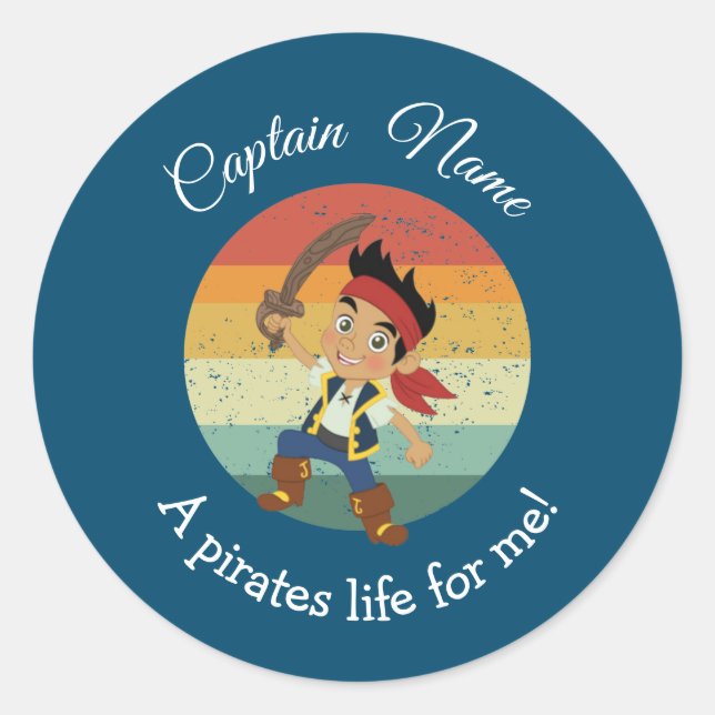 Sunset YOUNG Boy Party Pirate  Classic Round Stick Sticker (Front)