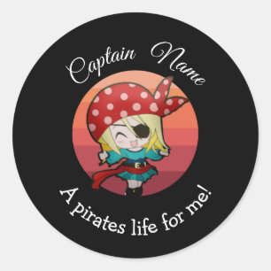 Sunset YOUNG Girl Party Pirate   Classic Round Sti Sticker