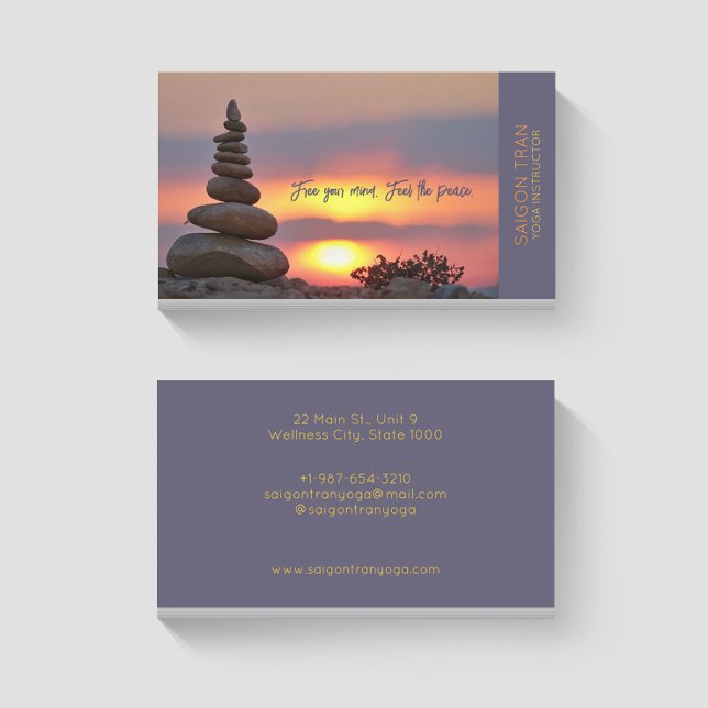 Sunset Zen Stones Yoga Instructor Dark Blue Business Card (Creator Uploaded)
