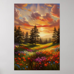 Sunset's Canvas, Colourful Flowers  Poster
