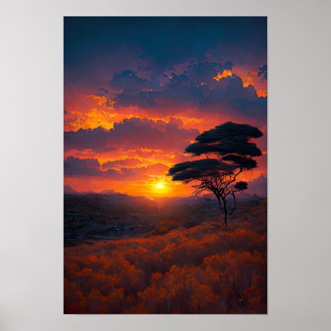 Sunset's Charm in the African Plains Poster (Front)