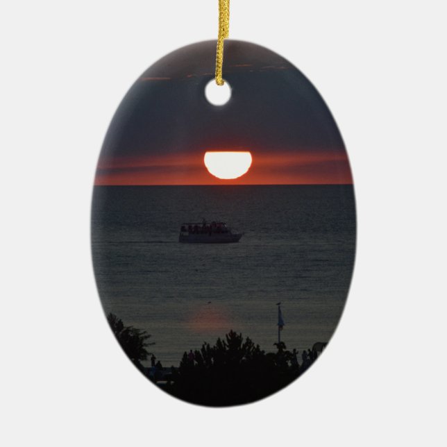 Sunsetting over Lake Michigan Ceramic Tree Decoration (Front)