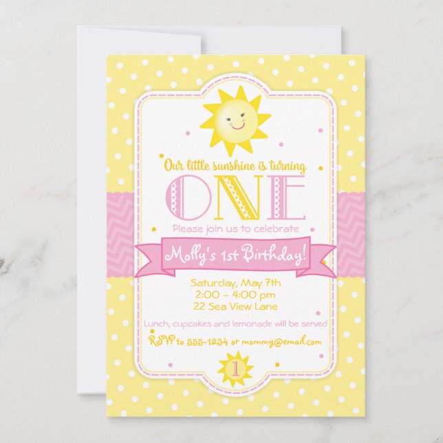 Sunshine 1st Birthday Invitation (Front)
