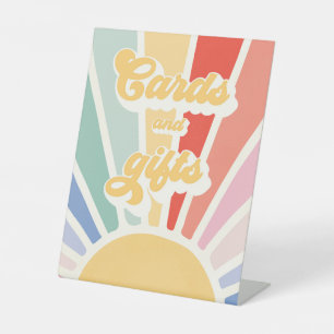 Sunshine 1st Birthday Muted Rainbow Cards And Gift Pedestal Sign