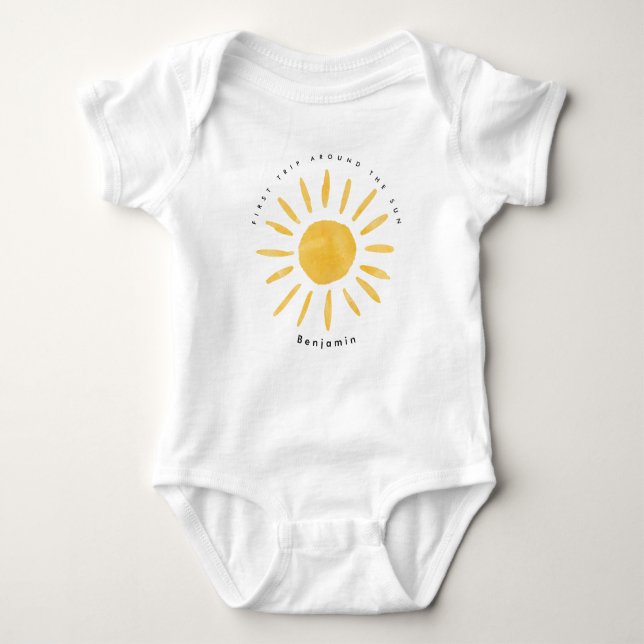 sunshine 1st birthday watercolor sun  baby bodysuit (Front)