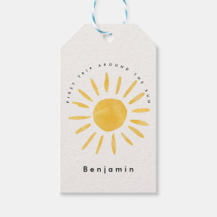 sunshine 1st birthday watercolor sun gift tags