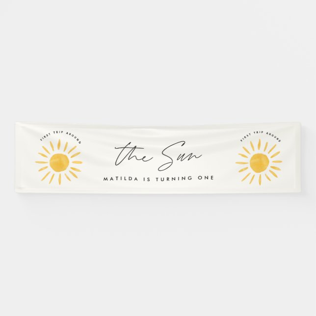 sunshine 1st birthday watercolor sun yellow modern banner (Horizontal)