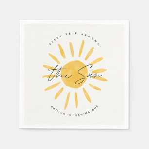 sunshine 1st birthday watercolor sun yellow modern napkin