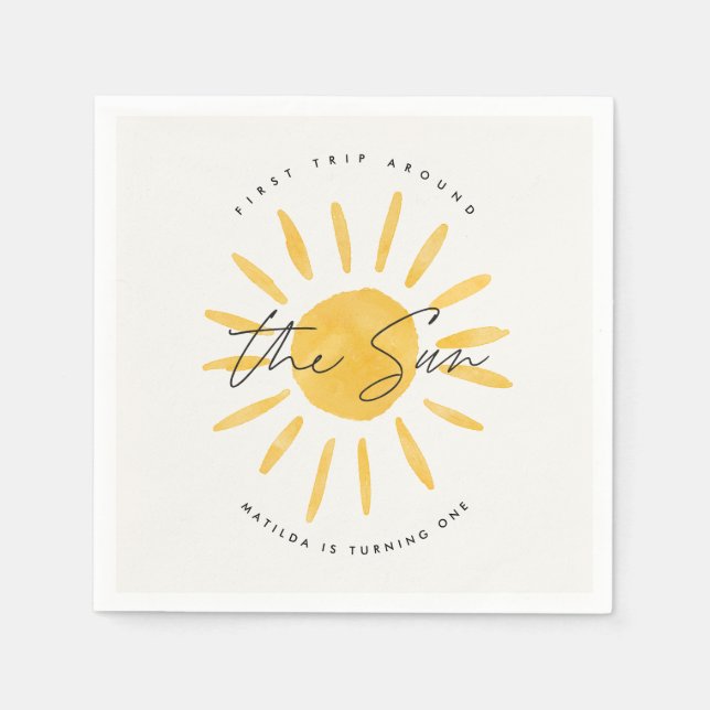 sunshine 1st birthday watercolor sun yellow modern napkin (Front)