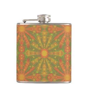 "Sunshine" abstract pattern in orange and yelllow Hip Flask