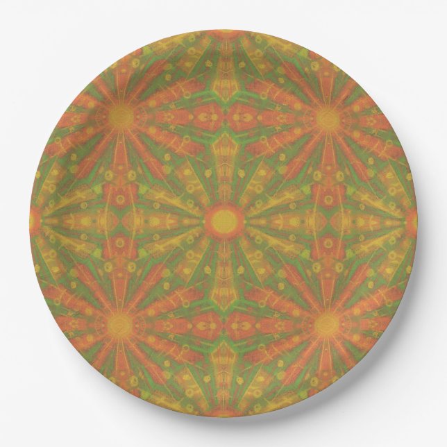 "Sunshine" abstract pattern in orange and yelllow  Paper Plate (Front)