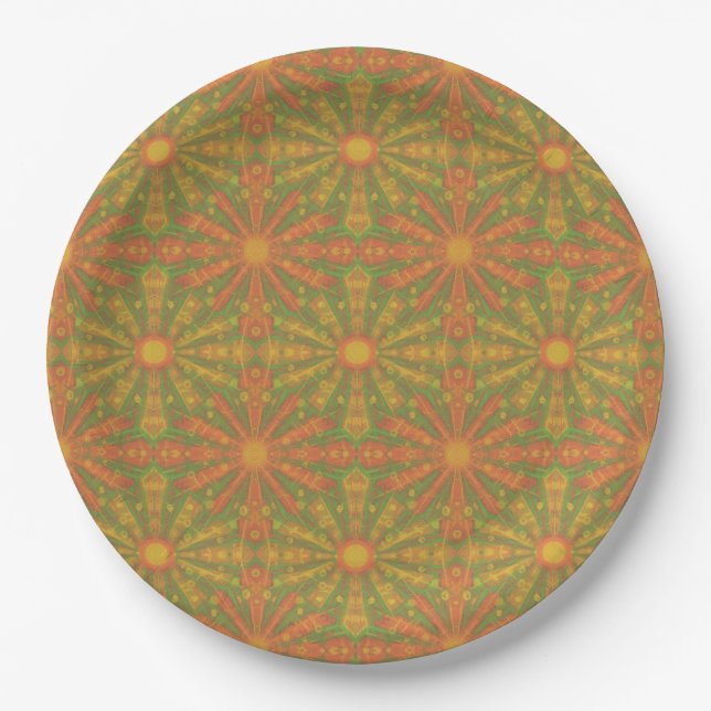 "Sunshine" abstract pattern in orange and yelllow  Paper Plate (Front)