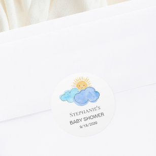 Sunshine And Clouds Boy's Baby Shower Classic Round Sticker