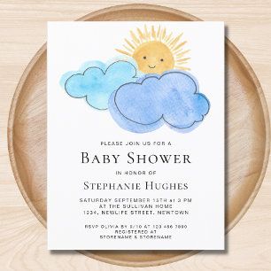 Sunshine And Clouds Boy's Baby Shower Invitation Postcard