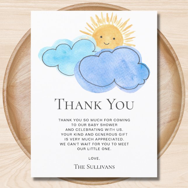 Sunshine And Clouds Boy's Baby Shower Thank You Postcard (Creator Uploaded)