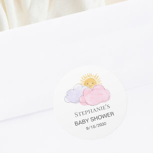 Sunshine And Clouds Girl's Baby Shower Classic Round Sticker