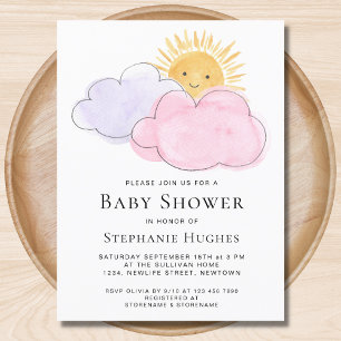 Sunshine And Clouds Girl's Baby Shower Invitation Postcard