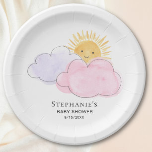 Sunshine And Clouds Girl's Baby Shower Paper Plate