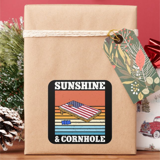 Sunshine And Cornhole Game hobby Retro Gift Funny Square Sticker (Holiday)