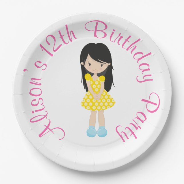 Sunshine and Lemonade Black hair Girl Paper Plate (Front)