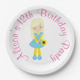Sunshine and Lemonade Blonde Girl Paper Plate