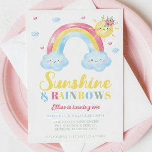 Sunshine and Rainbows First Birthday Invitation