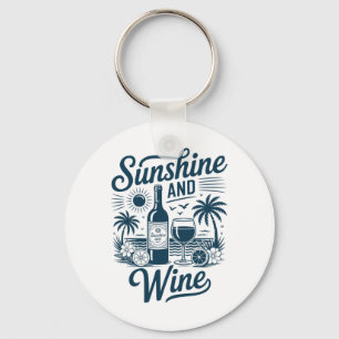 Sunshine And Wine Beach Retro 70s Vintage Vacation Key Ring