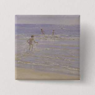 Sunshine at Skagen: Boys Swimming, 1892 15 Cm Square Badge
