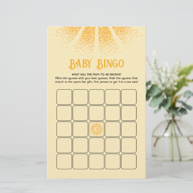 Sunshine Baby shower bingo game (Standing Front)