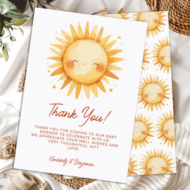 Sunshine Baby Shower Boho Cute Gender Neutral Sun Thank You Card (Creator Uploaded)