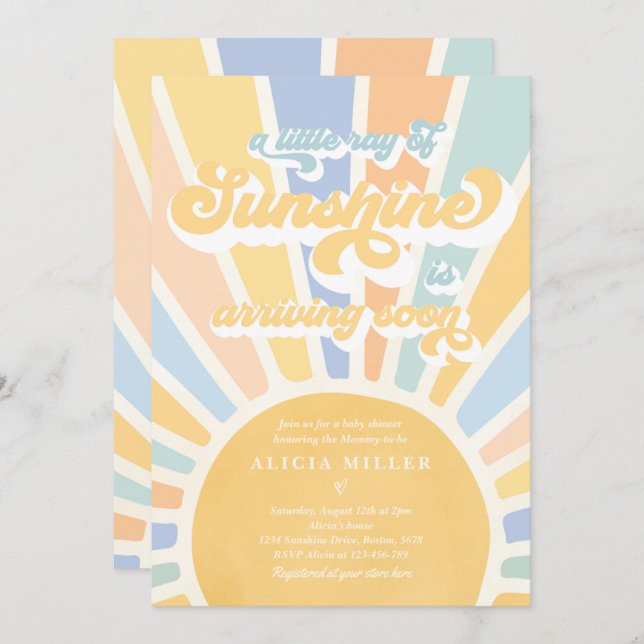 Sunshine Baby Shower Boho Muted Rainbow Sunshine Invitation (Front/Back)