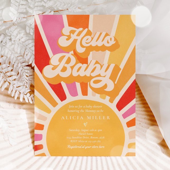 Sunshine Baby Shower Boho Retro Pink Sunshine Invitation (Creator Uploaded)