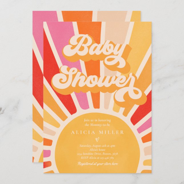 Sunshine Baby Shower Boho Retro Pink Sunshine Invitation (Front/Back)