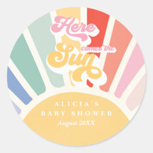 Sunshine Baby Shower Boho Retro Rainbow Favours Classic Round Sticker