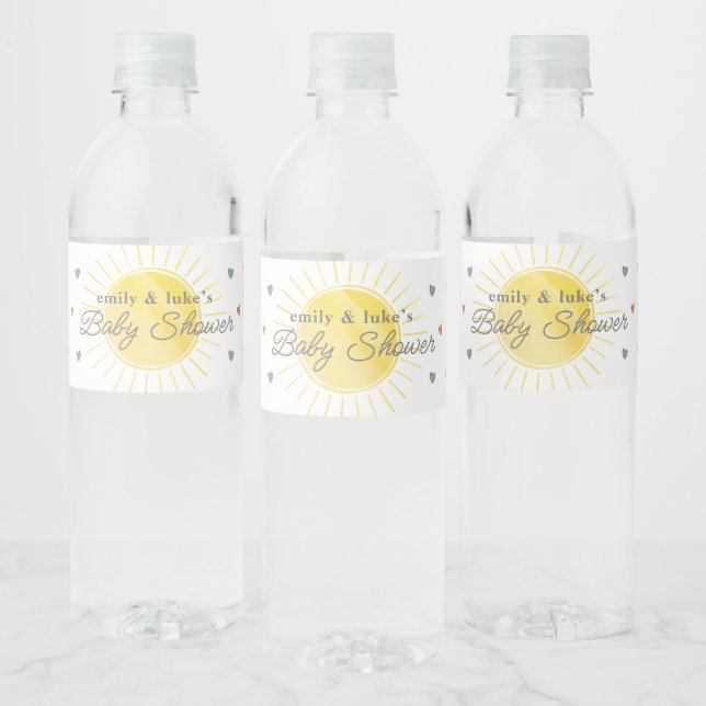 Sunshine Baby Shower Gender Neutral Watercolor Water Bottle Label (Bottles)