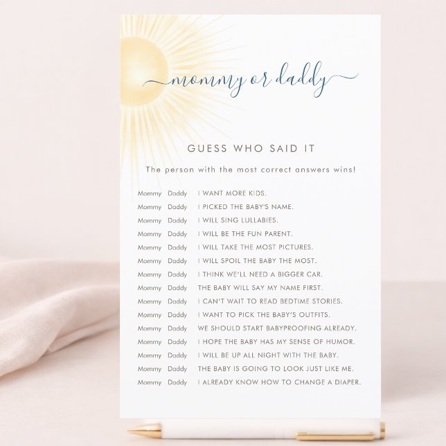 Sunshine Baby Shower Guess Who Said It Game Card (Creator Uploaded)