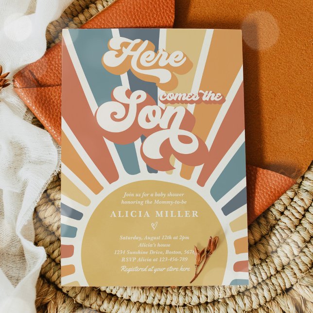 Sunshine Baby Shower Here Come The Son Muted Tones Invitation (Creator Uploaded)