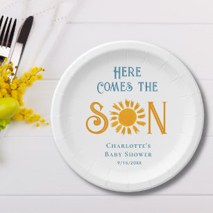 Sunshine Baby Shower Here Come The Son  Paper Plate