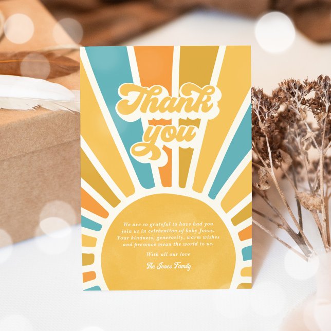 Sunshine Baby Shower Here Come The Son Thank You Card (Creator Uploaded)