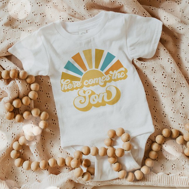 Sunshine Baby Shower Here Come The Son Yellow Rays Baby Bodysuit (Creator Uploaded)