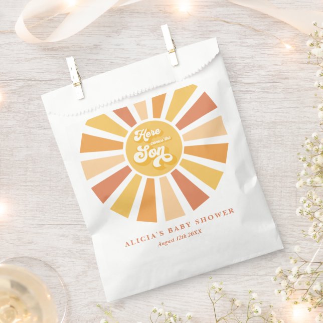 Sunshine Baby Shower Here Come The Son Yellow Rays Favour Bags (Clipped)