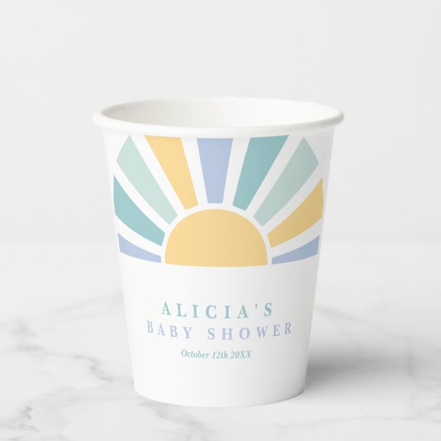 Sunshine Baby Shower Here Come The Son Yellow Rays Paper Cups (Front)