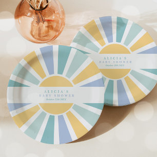 Sunshine Baby Shower Here Come The Son Yellow Rays Paper Plate