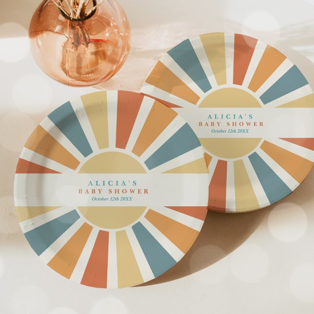 Sunshine Baby Shower Here Come The Son Yellow Rays Paper Plate (Creator Uploaded)