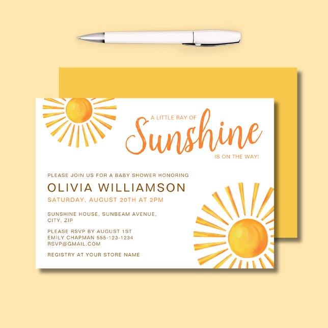 Sunshine Baby Shower Invitation (Little Ray of Sunshine Baby Shower Invitation)